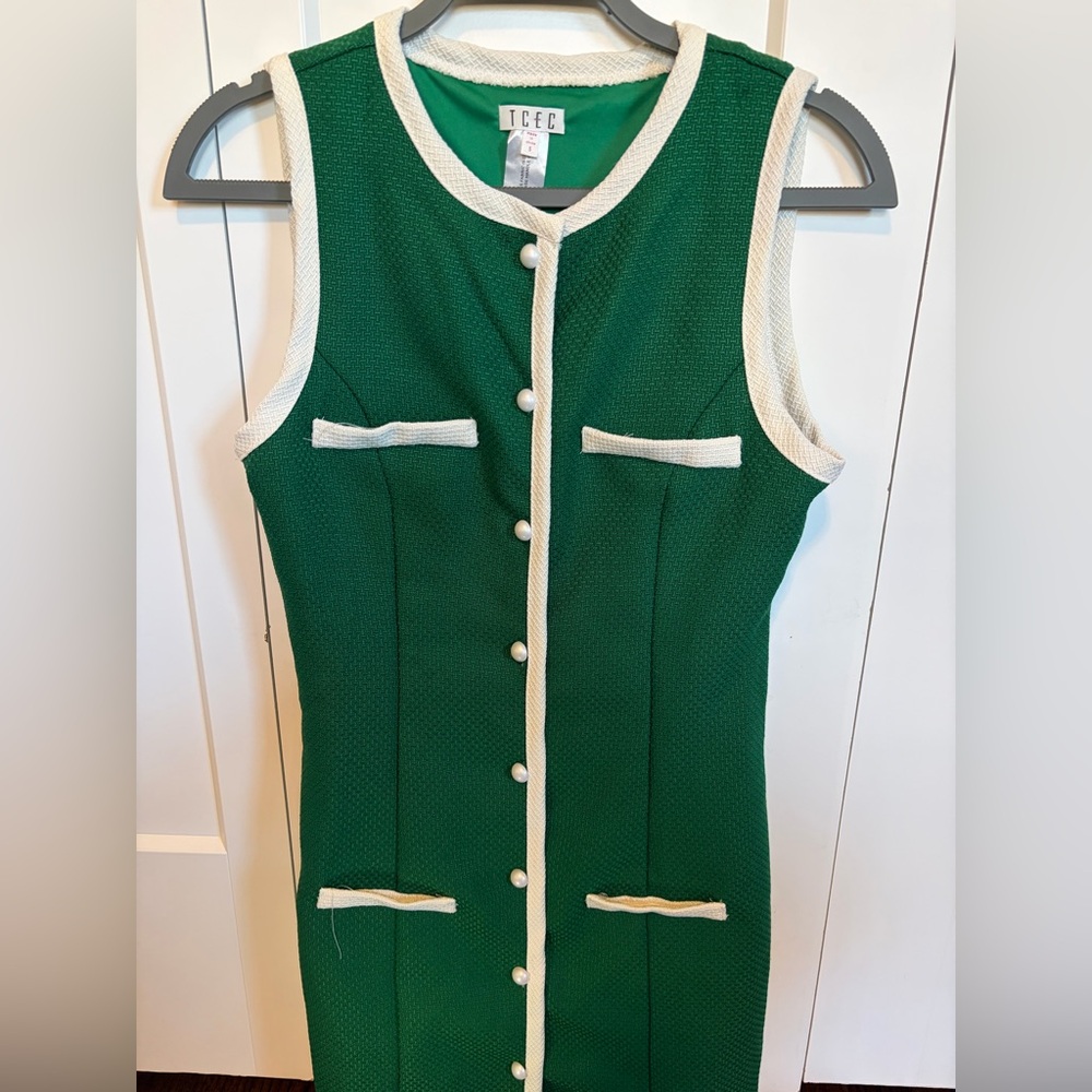 TCEC Green Sleeveless Dress with White Trim